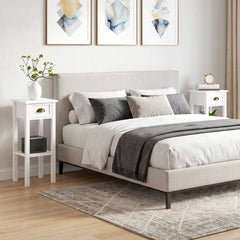 2-Tier Side Tables Set of 2 with Drawer and Shelf, 2 Pieces End Tables for Living Room and Hallway, White