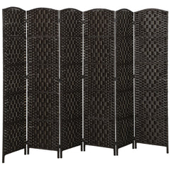 Room Divider, 6 Panel Folding Privacy Screen, 6FT Tall Portable Weave Partition Wall Divider for Bedroom, Coffee