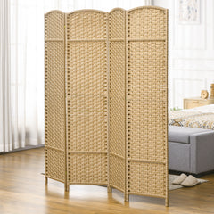 Folding Room Divider Screen 4 Panel 5.6 ' Tall Privacy Screen Freestanding Room Partition for Home Office, Nature Wood