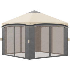 10' x 10' Pop Up Canopy Tent with Netting, Instant Tents for Parties, Height Adjustable, with Wheeled Carry Bag and 4 Sand Bags for Outdoor, Garden, Patio, Beige
