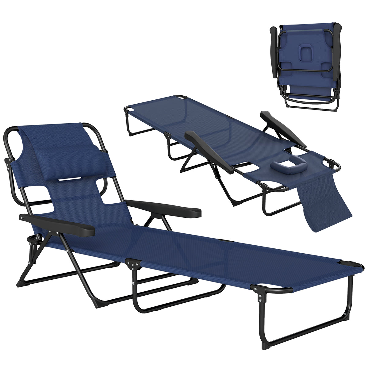 Folding Lounge Chair w/ Reclining Back, Navy Blue