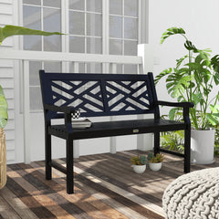 Outdoor Garden Bench, Wooden Frame Patio Bench with Geometric Pattern, 43.25 Inch Weatherproof 2-Person Love Seat for Garden, Lawn, Porch, Yard, Work Entryway, Black
