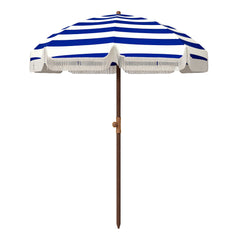 6.2' Beach Umbrella for Travel, Vent, Ruffles, Carry Bag, Portable Outdoor Umbrella for Garden, Blue Stripe