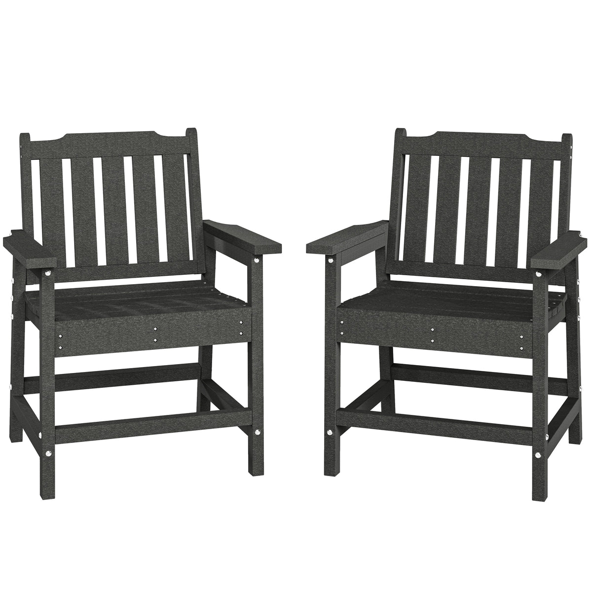 2 Piece All-Weather Patio Chairs, HDPE Patio Dining Chair Set, Heavy Duty Wood-Like Outdoor Furniture, Gray