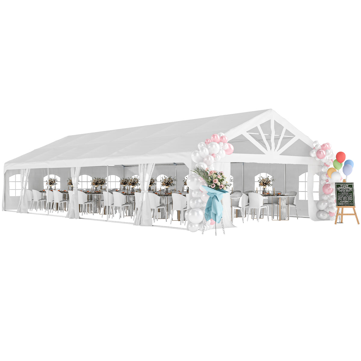 Heavy Duty Party Tent, 19.5' x 39' Large Sun Shade Canopy Tent for Parties, Wedding, Events, BBQ Grill, White