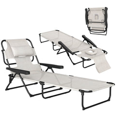 Folding Lounge Chair w/ Reclining Back, Cream White