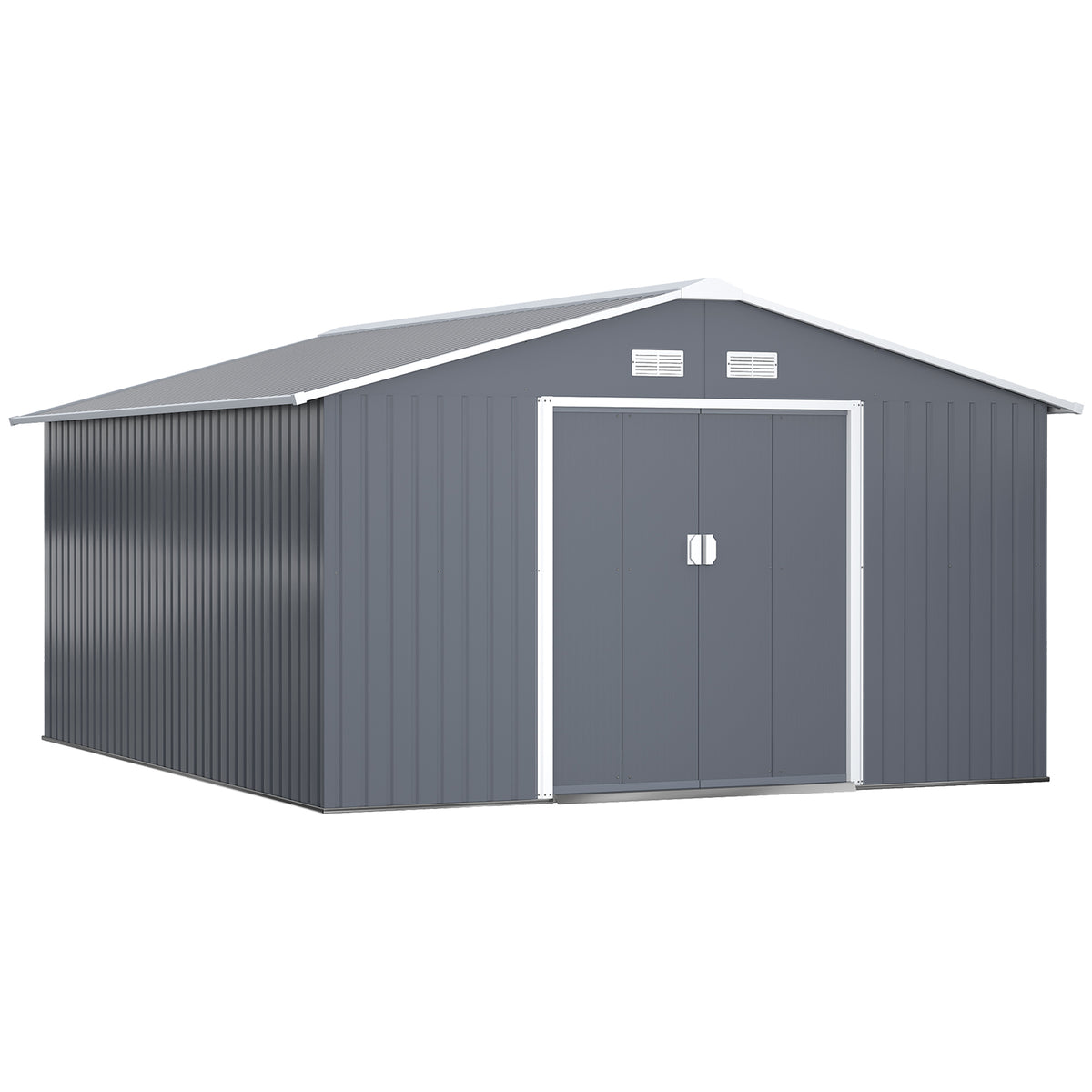 11' x 13' Garden Metal Shed, Storage Shed Utility Storage with Double Locking Doors for Bike, Yard Tools, Dark Gray