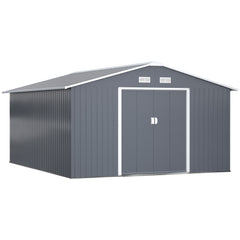 11' x 13' Garden Metal Shed, Storage Shed Utility Storage with Double Locking Doors for Bike, Yard Tools, Dark Gray
