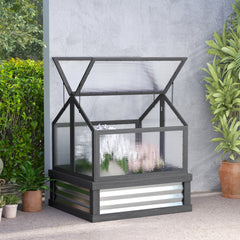 Raised Garden Flower Bed Kit with Greenhouse, Wooden Cold Frame Planter, 35.5" x 31.5" x 36", Gray