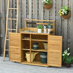 Backyard Garden Tool Storage Shed, Outdoor Storage & Potting Bench with 2 Magnetic Close Doors & Large Interior Storage Space