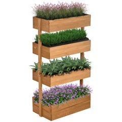 Vertical 4 Tier Raised Garden Bed, Wooden Planter Box, Self-Draining with Bed Liner for Indoor Outdoor Flowers, Vegetables and Herbs, Orange