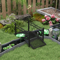3.3' Metal Arch Zen Garden Pond Bridg with Safety Siderails for Stream, Fish Pond, Black
