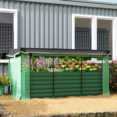 Galvanized Steel Planter Box with Crop Cage and Shade Cloth, Raised Garden Bed for Flowers, Veggies and Herbs, Green