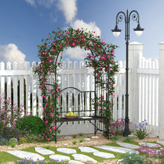 Metal Trellis Arbor Arch for Climbing Plants with Garden Bench, Grow Grapes, Interlacing Decorative Seating, Black