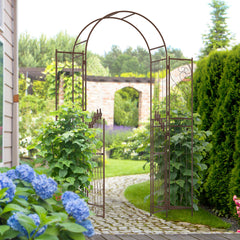 Metal Garden Arbor, Garden Arch with Gate, Planter Shelves for Climbing Vines, Ceremony, Weddings, Party, Garden