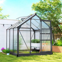 Polycarbonate Greenhouse, Heavy Duty Outdoor Aluminum Walk-in Green House Kit Vent Door, 6.2'x6.2'x6.6' Gray