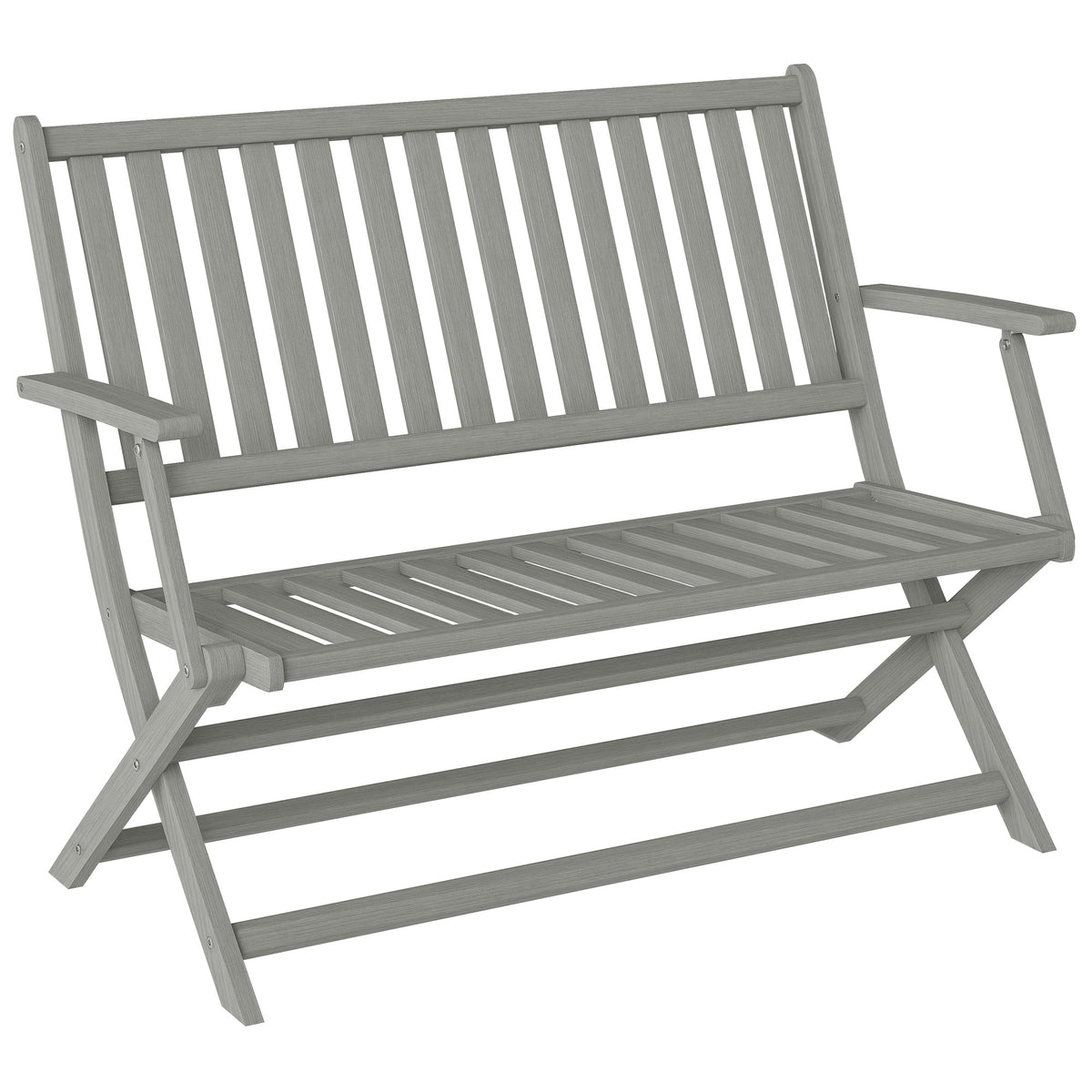 2-Person Foldable Wood Outdoor Bench with Backrest and Armrests for Garden, Porch, Park, Balcony, Gray