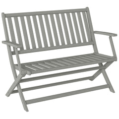 2-Person Foldable Wood Outdoor Bench with Backrest and Armrests for Garden, Porch, Park, Balcony, Gray