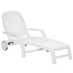 Outdoor Chaise Lounge Chair on Wheels with Storage Box, Waterproof Lounger with Quick Assembly, Folding Design, 5 Level Adjustable Backrest for Pool, Beach, Patio, Garden, White