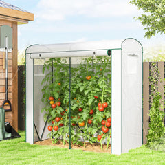 Mini Greenhouse, Portable Greenhouse with Roll-Up Door and 2 Mesh Windows, PE Cover, 78.7" x 29.5" x 74", White