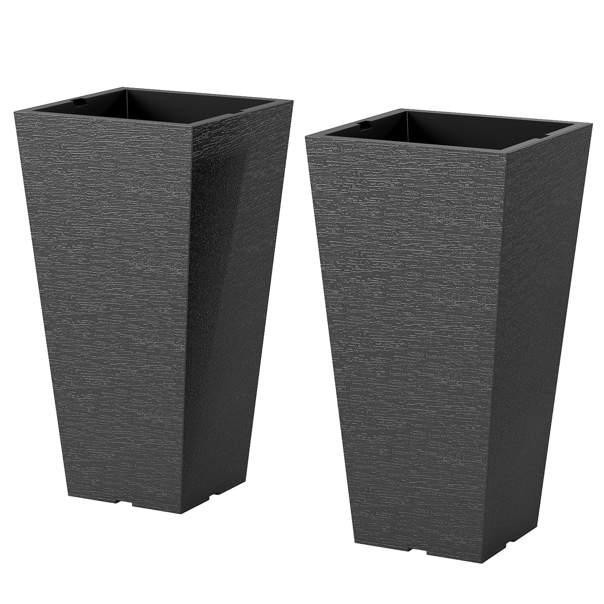 23 Inch Tall Planters for Outdoor Plants, Set of 2 Plastic Flower Pots, for Front Door Patio Garden Use, Black