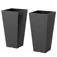 23 Inch Tall Planters for Outdoor Plants, Set of 2 Plastic Flower Pots, for Front Door Patio Garden Use, Black