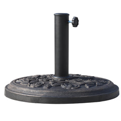 18" 20 lbs Round Resin Umbrella Base Stand Market Parasol Holder with Decorative Rose Floral Pattern & Easy Setup, for Φ1.5", Φ1.89" Pole, for Lawn, Deck, Backyard, Garden, Bronze