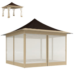 12 x 12 ft. Canopy Tent with Mesh Netting, UPF50+ Pop Up Tent with Carry Bag for Garden, Patio, Brown