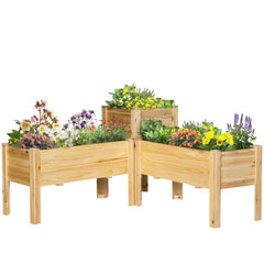Raised Garden Bed Set of 3, Wooden Elevated Planter Box with Legs and Bed Liner, for Backyard and Patio to Grow Vegetables, Herbs, and Flowers, Natural
