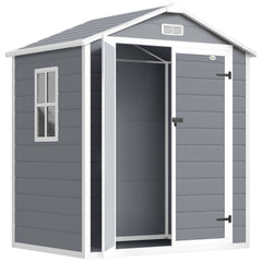 Outdoor Storage Shed, 6' x 4.5' Garden Shed with Double Lockable Doors, Vent and Window, Plastic Utility Tool Shed, Gray
