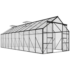 20' x 8' Aluminum Greenhouse Polycarbonate Walk-in Garden Greenhouse Kit with Adjustable Roof Vent, Rain Gutter and Sliding Door for Winter, Clear