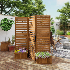 Wood Privacy Screen w/ 4 Planter Box, Raised Bed w/ 3 Panels & Drainage Holes