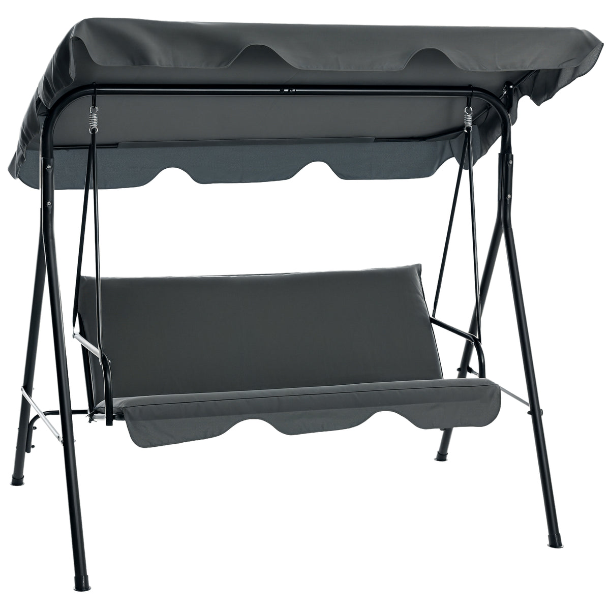 3-Seat Outdoor Patio Swing Chair w/ Cushion, Steel Frame Stand, Adjustable Tilt Canopy for Patio, Garden, Gray