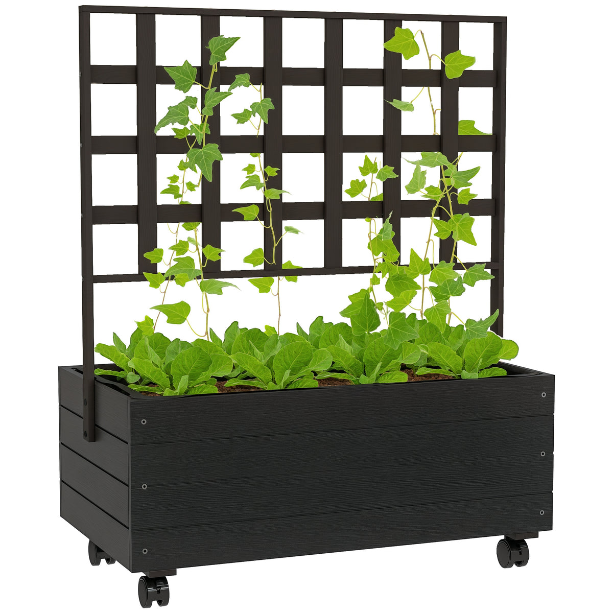 Raised Garden Bed with Trellis and Wheels, Outdoor Planter Wooden Elevated Garden Bed for Garden, Patio, Balcony
