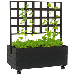 Raised Garden Bed with Trellis and Wheels, Outdoor Planter Wooden Elevated Garden Bed for Garden, Patio, Balcony