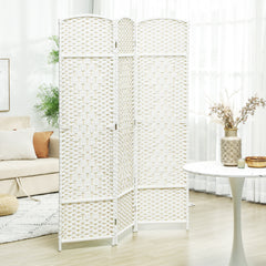 Folding Room Divider Screen 3 Panel 6' Tall Privacy Screen Freestanding Wood Partition for Home Office, White