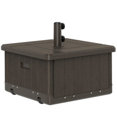 3-in-1 Outdoor Umbrella Base with Wheels and Handles, End Table, Flower Box Planter with Hole, 175 lbs. Capacity, Brown