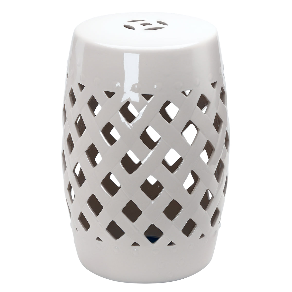 13" x 18" Ceramic Garden Stool with Woven Lattice Design & Glazed Strong Materials Decorative Outdoor Stool, White