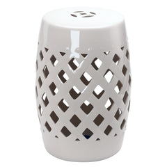 13" x 18" Ceramic Garden Stool with Woven Lattice Design & Glazed Strong Materials Decorative Outdoor Stool, White