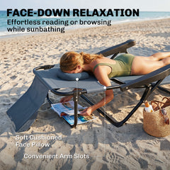 Folding Lounge Chair w/ Reclining Back, Gray