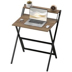 Folding Computer Desk, 27.6" Foldable Desk with Monitor Shelf for Small Space, Home Office, Study, Easy Assembly, Walnut