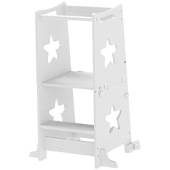 2 in 1 Toddler Tower with Safety Rail for Bathroom, Sink, Kitchen or Counter, White