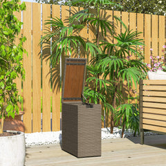 17-Gallon Small Deck Box, Wicker Outdoor Storage Box with Acacia Wood Top for Patio Cushions and Garden Tools, Teak