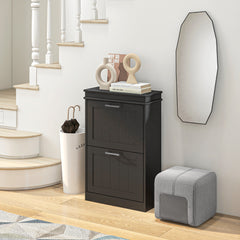Modern Shoe Storage Cabinet with 2 Flip Drawers for 10 Pairs, Narrow Shoe Organizer for Entryway, Hallway, Black