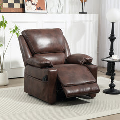 Power Lift Chair for Elderly, Faux Leather Recliner Sofa with Vibration Massage and Heat, Remote, Side Pockets, Brown
