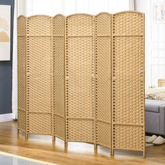 Folding Room Divider Screen 6 Panel 5.6 ' Tall Privacy Screen Freestanding Room Partition for Home Office, Nature Wood