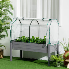 Raised Garden Bed with PE Greenhouse Cover Outdoor Planter Box for Herbs and Vegetables, 48 x 22 x 46 inch, Dark Gray