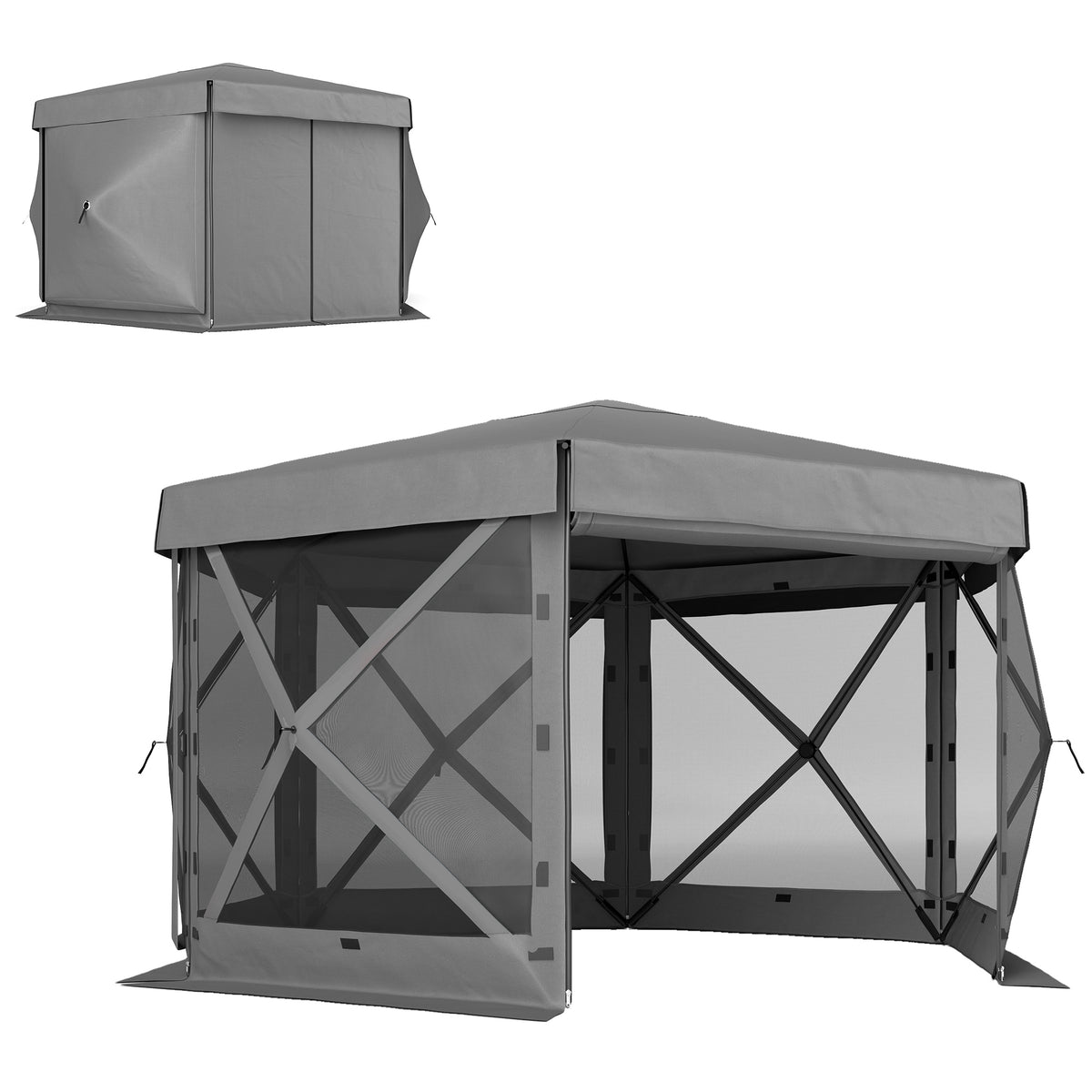 12' x 12' Hexagonal Pop Up Gazebo Canopy Tent with 5 Sidewalls, Outdoor Canopy Shelter with Carry Bag, Dark Gray
