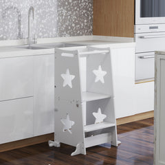 2 in 1 Toddler Tower with Safety Rail for Bathroom, Sink, Kitchen or Counter, White
