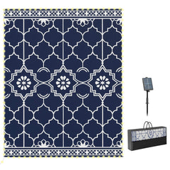 Reversible Outdoor Rug Carpet with LED Lights, 10' x 8' PP Straw Rug with Carry Bag and Ground Stakes